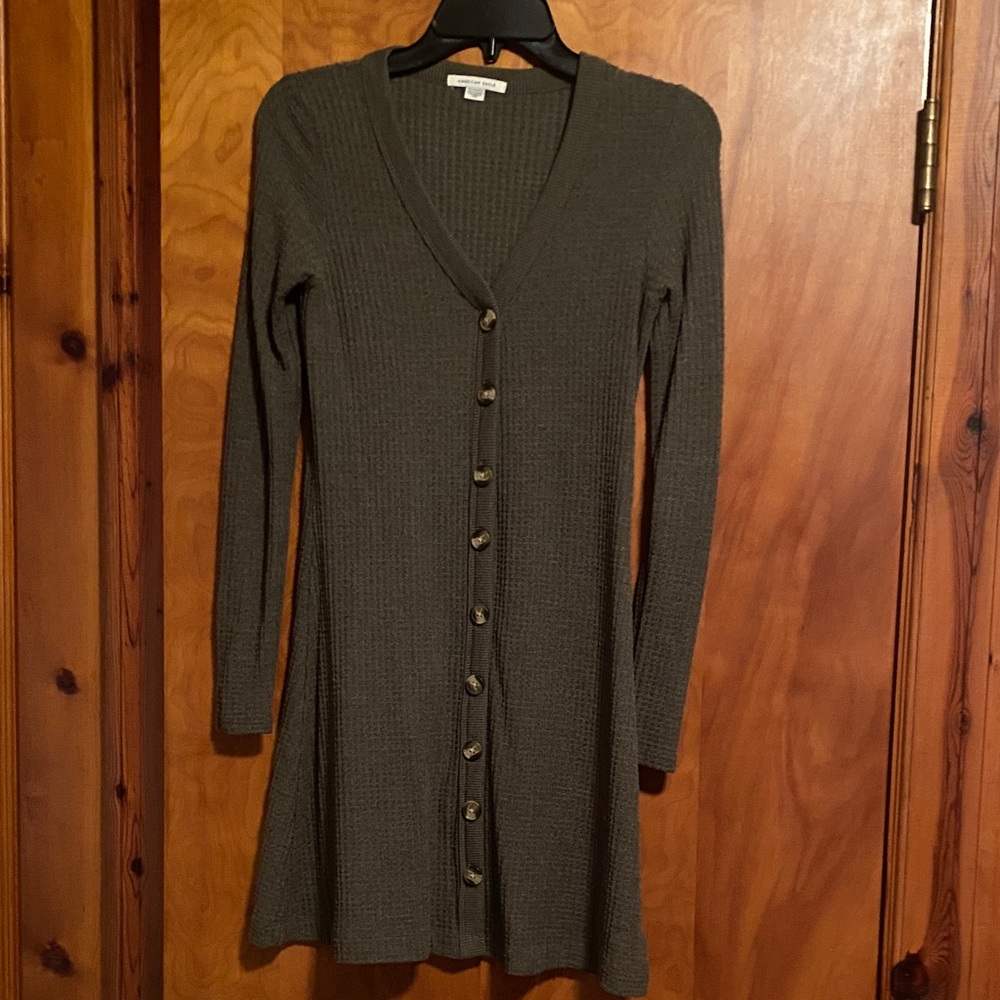 American Eagle Outfitters Long Sleeve Knit Dress in Olive